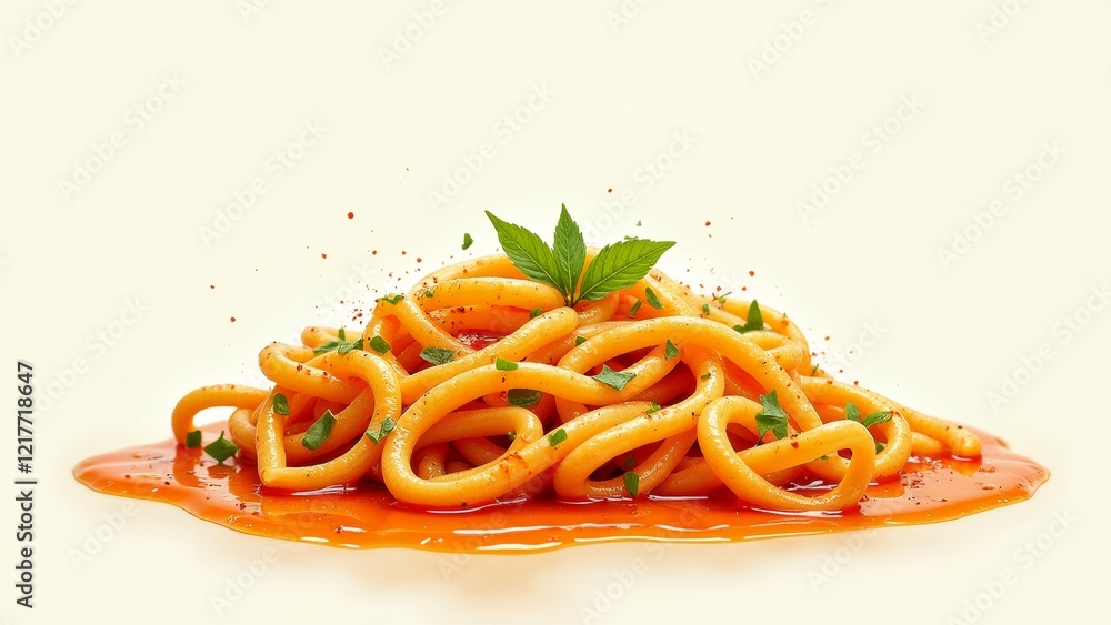 Poster the image is a close-up of a dish of spaghetti. the spaghetti is arranged in a spiral pattern and is