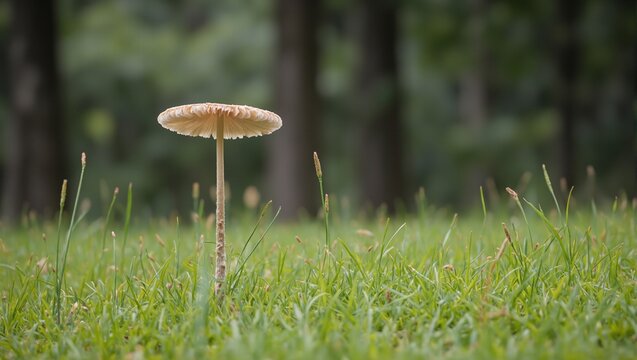 Graceful Marasmius oreades mushroom in serene meadow