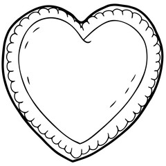 heart shaped pillow black and while line art  vector, Simple outline Design vector icon with white background.