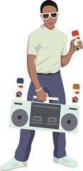 Cool Urban Man with Boombox and Spray Paint Cans - Hip Hop Street Art Culture