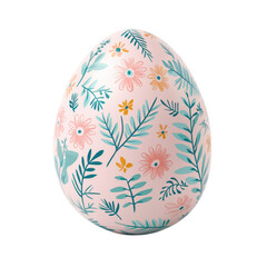 A decorative egg adorned with floral and leafy patterns in pastel colors, creating a charming and artistic appearance, Transparent Background.