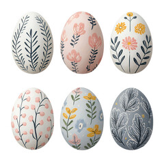 Fototapeta premium Decorative eggs adorned with floral patterns in various colors, showcasing intricate designs and artistic craftsmanship, Transparent Background.
