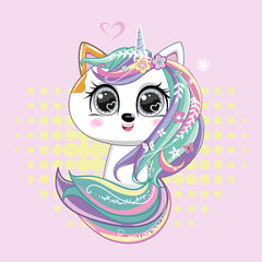 Cute little white cat unicorn.