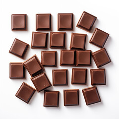 Fototapeta premium Square pieces of chocolate over white background studio photography