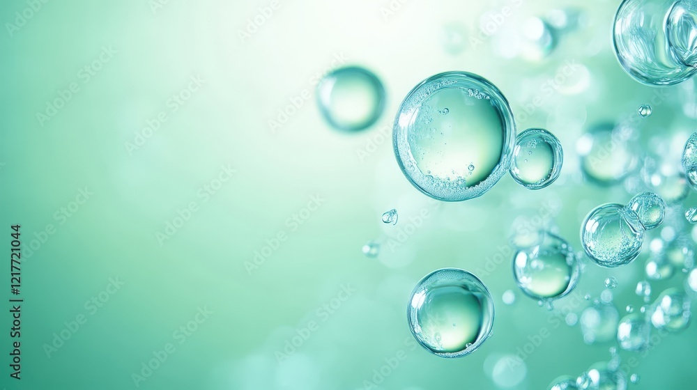Poster closeup of transparent water bubbles floating in the air, creating mesmerizing visual display