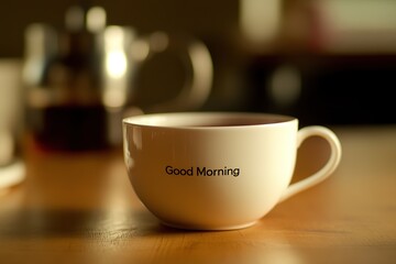 Obraz premium Text Good Morning written on a cup of coffee
