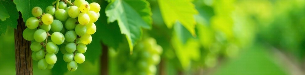 Fresh green grapes growing on a trellis in a garden, nature, grapes, garden