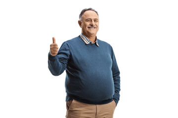 Cheerful mature man gesturing a thumb up sign