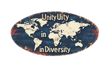 A Badge with the Words Unity in Diversity Celebrating Inclusion and Multiculturalism. Isolated on white background.