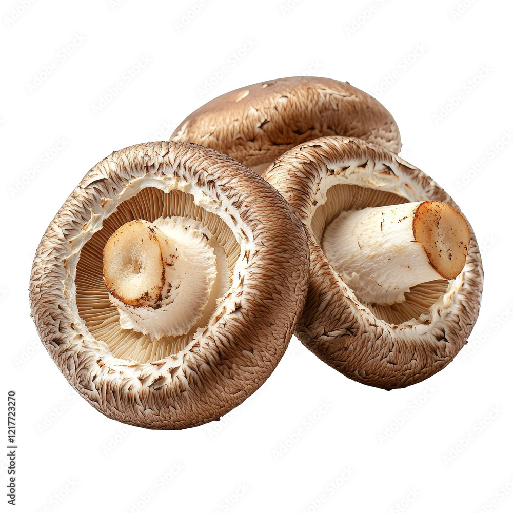Poster fresh shiitake mushrooms arranged on a clean transparent background for culinary use or nutritional 