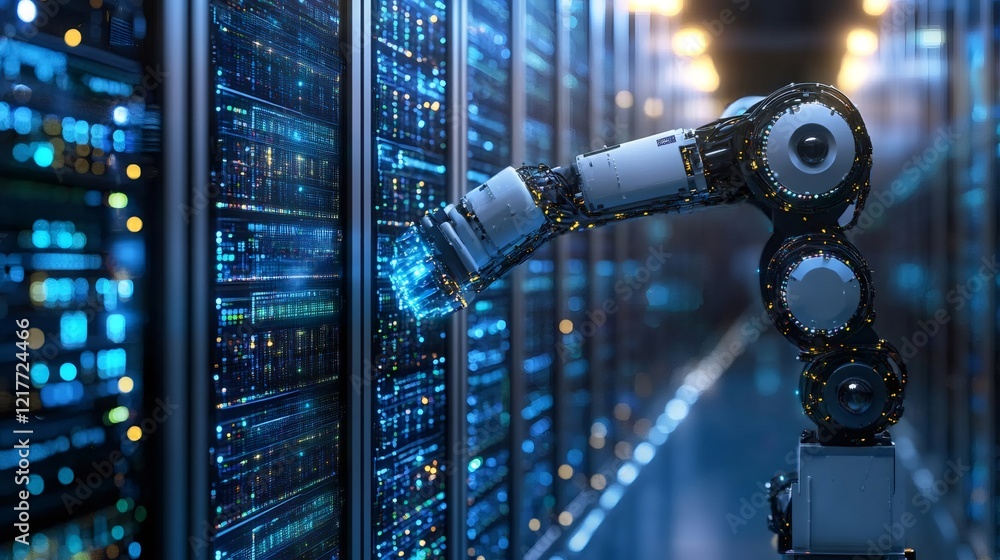 Poster robotic arm managing servers in a data center