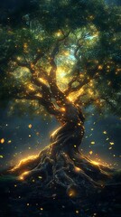 Tree fantasy mystical glowing art design high resolution hd image