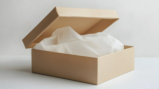 Kraft paper gift box with an invitingly open lid showcasing blank tissue