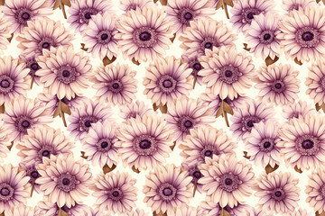 Seamless watercolor gerbera flowers purple and beige background pattern wallpaper