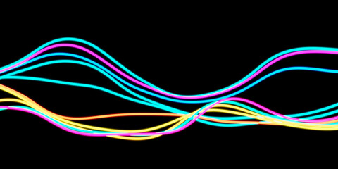 Neon Wavy colorful Lines of on Black Background