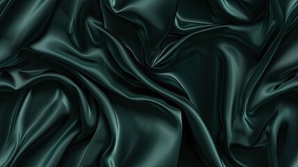 Obraz premium Silk fabric, dark green color, dark background, flowing, silk material
