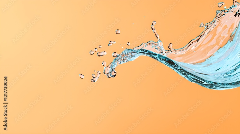 Poster vibrant splash of water against an orange background, creating a dynamic and refreshing visual effec