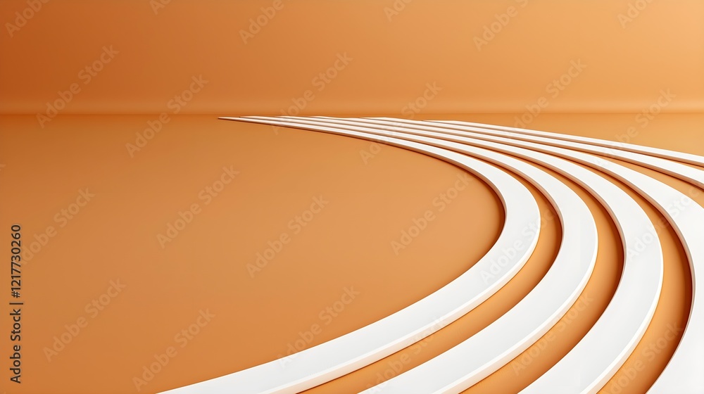 Poster curved white lines on a smooth orange background create a modern and abstract design, conveying simp