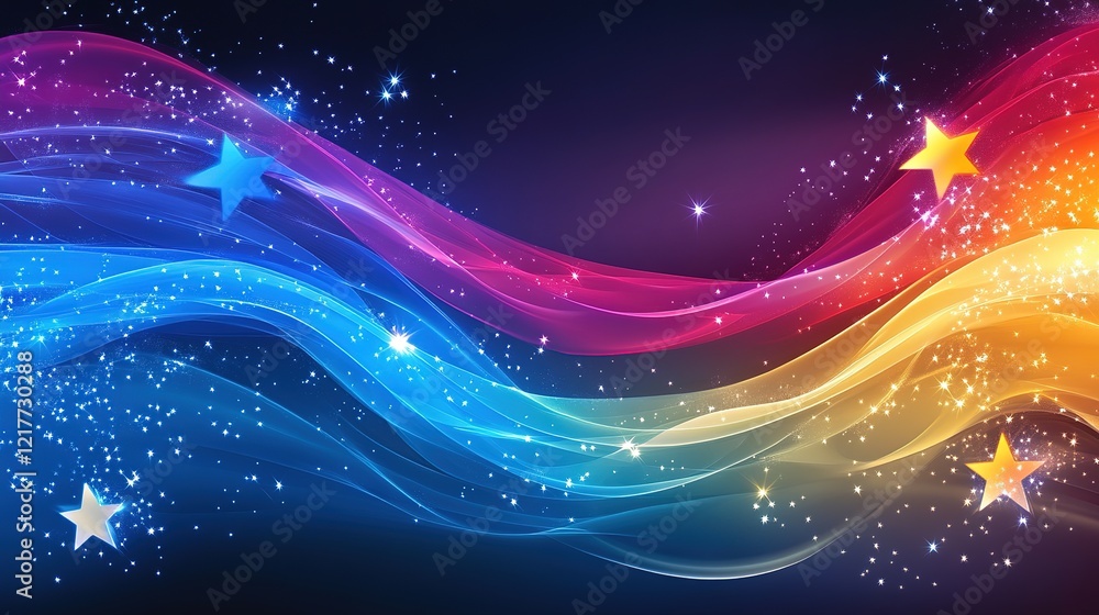 Poster dynamic colorful waves with stars abstract background graphic art vibrant atmosphere visual concept