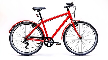 Fototapeta premium Bright red bicycle with a sturdy frame and thick tires, ideal for urban commuting and outdoor adventures.