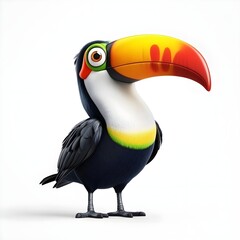 Obraz premium A colorful cartoon toucan with a vibrant beak, set against a plain background, exuding a playful and cheerful vibe.