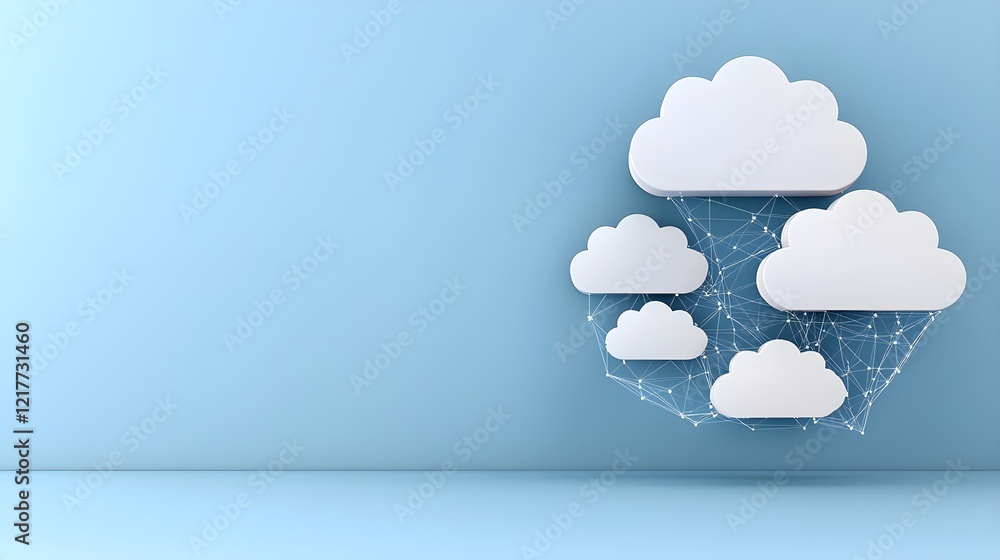 Poster floating white clouds against a soft blue background, creating a serene and calm atmosphere.