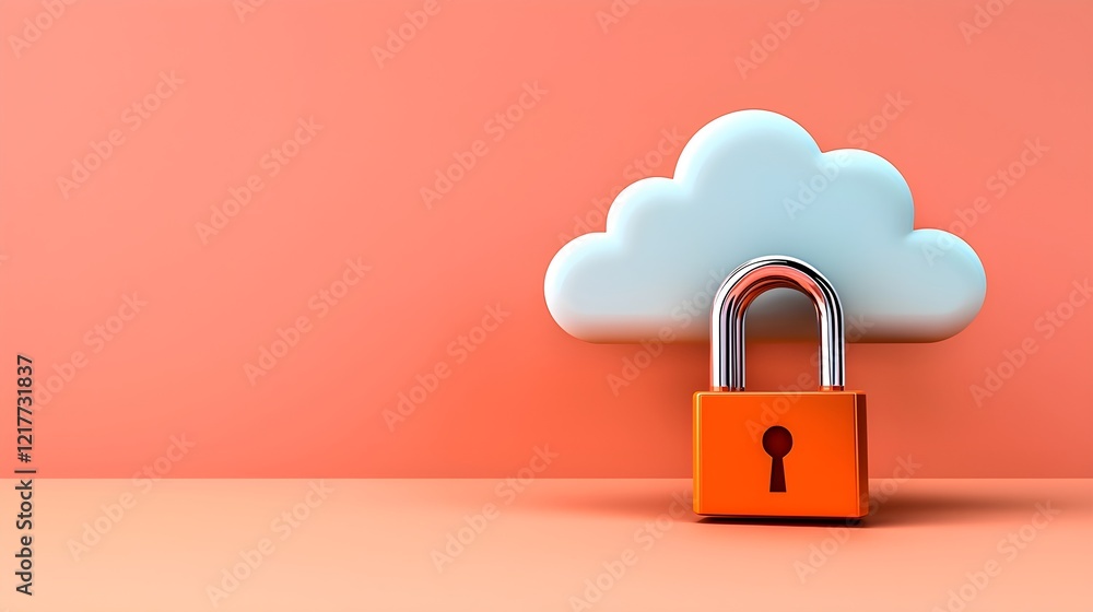 Poster a cloud icon secured with a padlock, representing online security and data protection against cyber 