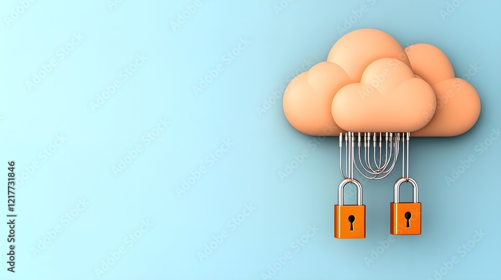 Poster cloud storage concept with padlocks symbolizing security and protection of data in the digital realm