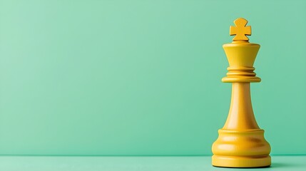 Yellow chess king piece against a mint green background, symbolizing strategy, leadership, and competition.