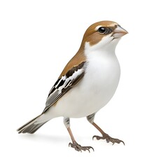 A small, plump bird with a brown and white plumage, standing upright with a short tail and a pointed beak, showcasing its natural beauty.