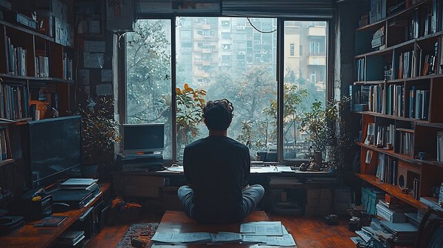 Man sitting in solitude in a small urban apartment in Lahore staring at financial documents with stress reflecting the psychological pressure of being the breadwinner