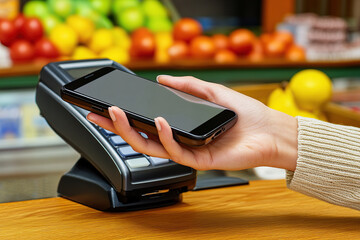Using smartphone for paying through POS terminal of contactless payment, NFC technology