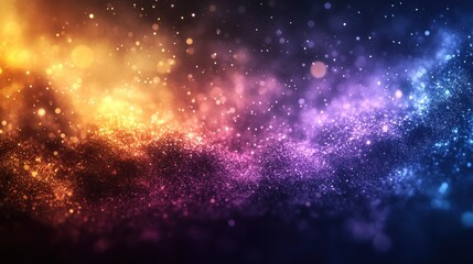 Fototapeta premium Colorful cosmic dust particles swirl, dark background, abstract design