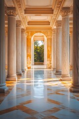 Obraz premium Marble columns supporting ceiling in luxury palace interior with shiny floor