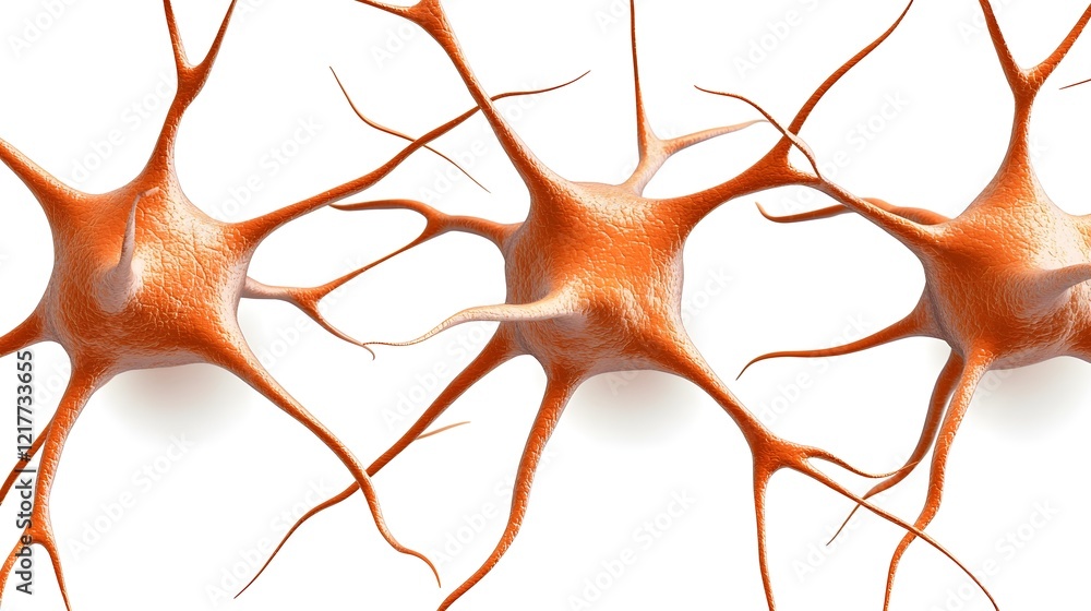 Poster neurons with intricate dendrites and axons, highlighted in orange, showcasing the complexity of neur