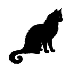 Vector illustration. Black silhouette on a white background. Decorative Cat