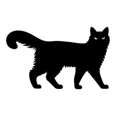 Vector illustration. Black silhouette on a white background. Decorative Cat