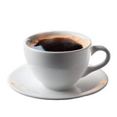 Obraz premium Steaming coffee in white cup on transparent background