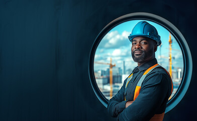 A worker in a helmet against the background of a construction site