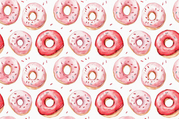 Seamless watercolor red and pink donuts pattern