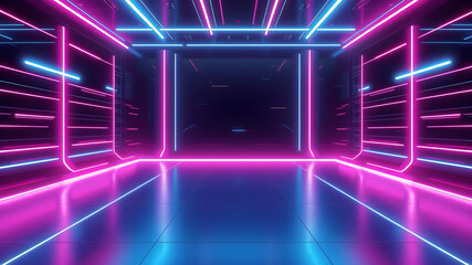 Futuristic empty neon background. High tech lines, studio product, future cyberspace concept. 3D illustration. Generative AI