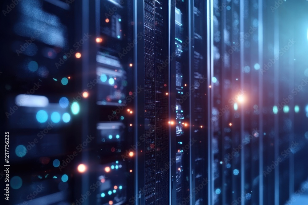 Aufkleber exploring a modern data center filled with glowing servers and intricate technology