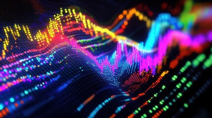An upward spiral of holographic charts and graphs emerging from a central point symbolizing growth trajectories fueled by fresh technological advancements.