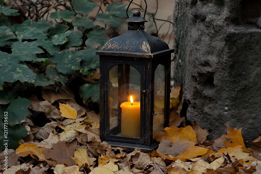 Wall mural Autumn Lantern with Candlelight