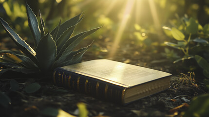 Bible on ground in the sunlight. Book, aloe, glare, light floor, open, sun. A book is opened up on the sun floor. A book opens up in the sunlight with a glare of light. Lifestyle the bible.