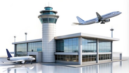 Airport Terminal with Airplanes and Control Tower