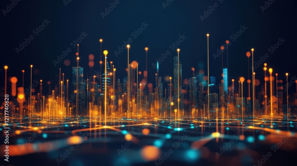 Aufkleber an abstract representation of a city skyline made of glowing data streams symbolizing the infrastruc