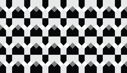 Seamless geometric pattern of triangles, squares and rhombuses combination, black, white and gray