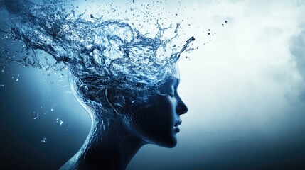 Surreal fusion of water and female silhouette in conceptual art