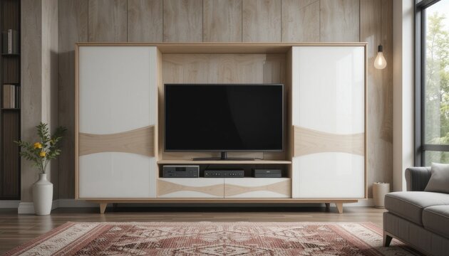 sleek media cabinet with sliding doors for a tidy look